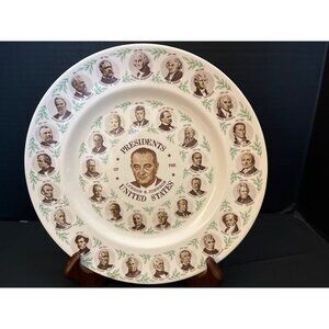 Presidents Plate Ceramic 10” All Presidents Through Lyndon Johnson